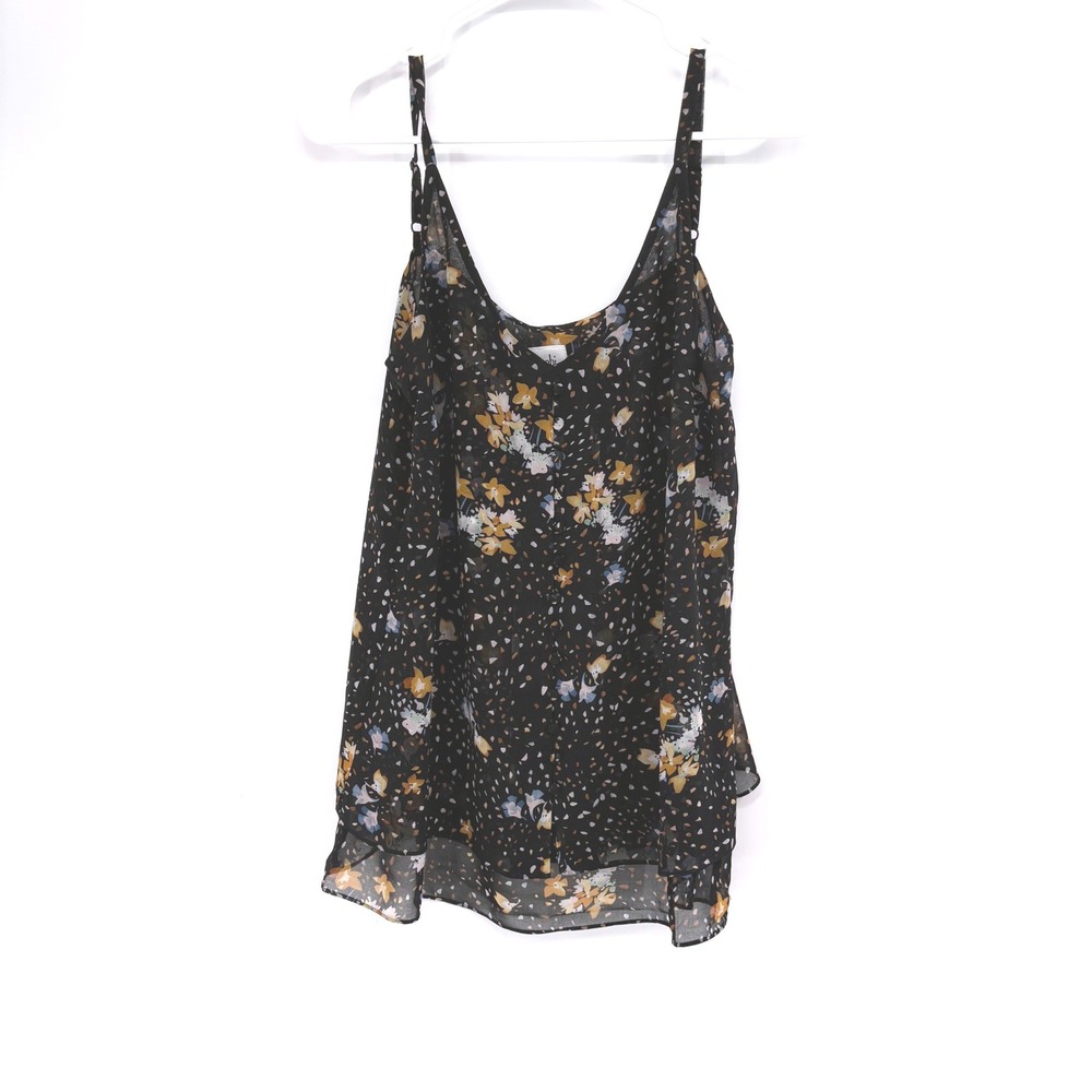 Cabi Camisole Women S Black Floral 3606 Button‎ Front Layered Chiffon Tank Top